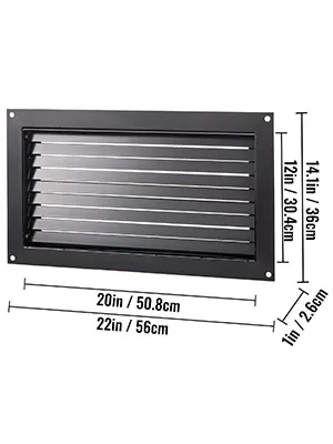 VEVOR crawl space flood vent with dimensions labeled for width and height.