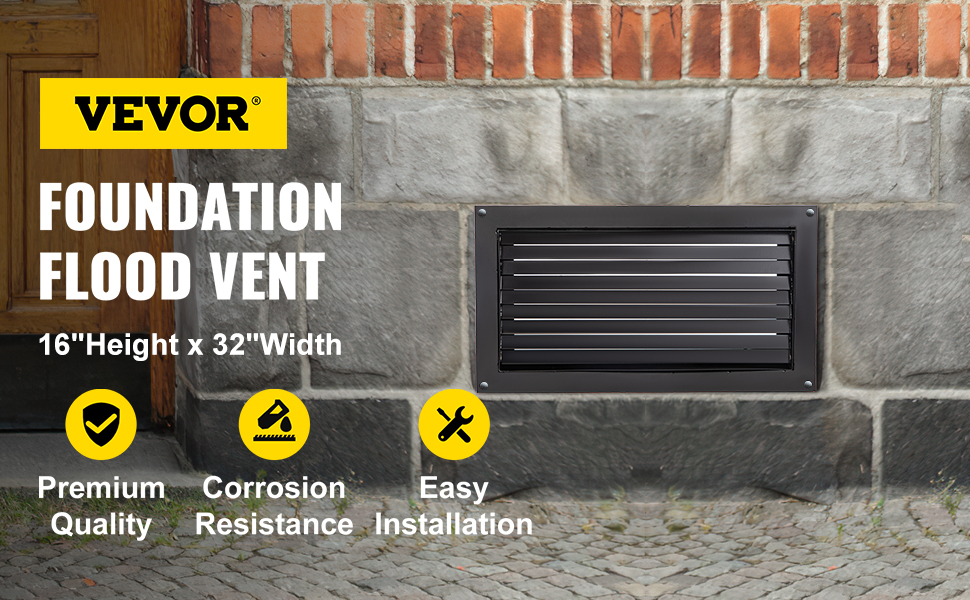 VEVOR flood vent on stone foundation with premium quality, easy installation, corrosion resistance.