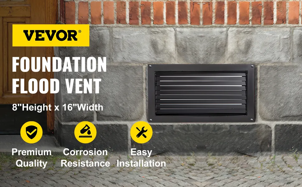 VEVOR foundation flood vent, premium quality, corrosion resistance, easy installation.