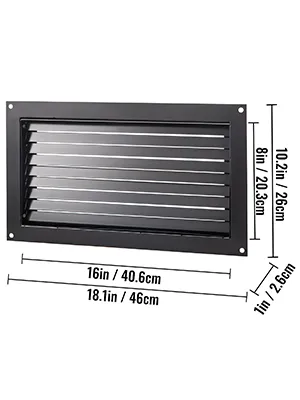 VEVOR foundation flood vent with dimensions 10.2x16 inches and 1x7.1 inches