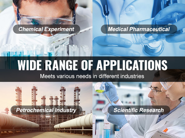 VEVOR magnetic stirrer hot plate applications: chemical experiments, medical, petrochemical, research.
