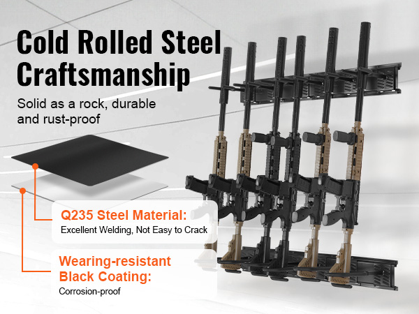 cold rolled q235 steel VEVOR gun rack, durable with corrosion-proof black coating. holds rifles securely.
