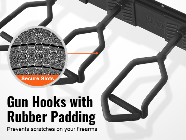 VEVOR gun rack with gun hooks featuring rubber padding to prevent scratches on firearms.