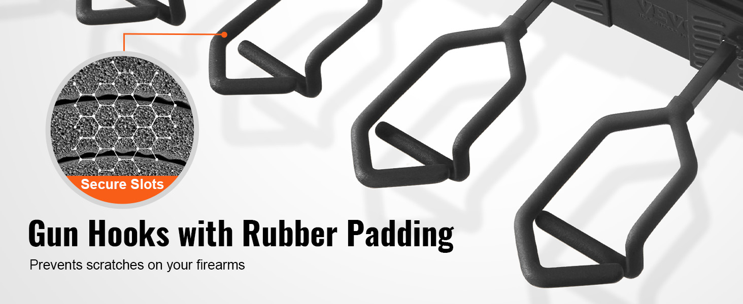 VEVOR gun rack with gun hooks featuring rubber padding to prevent scratches on firearms.