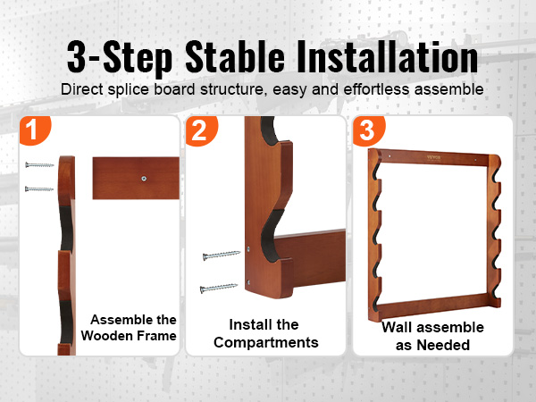 VEVOR 3-step installation: assemble wooden frame, install compartments, wall assemble.