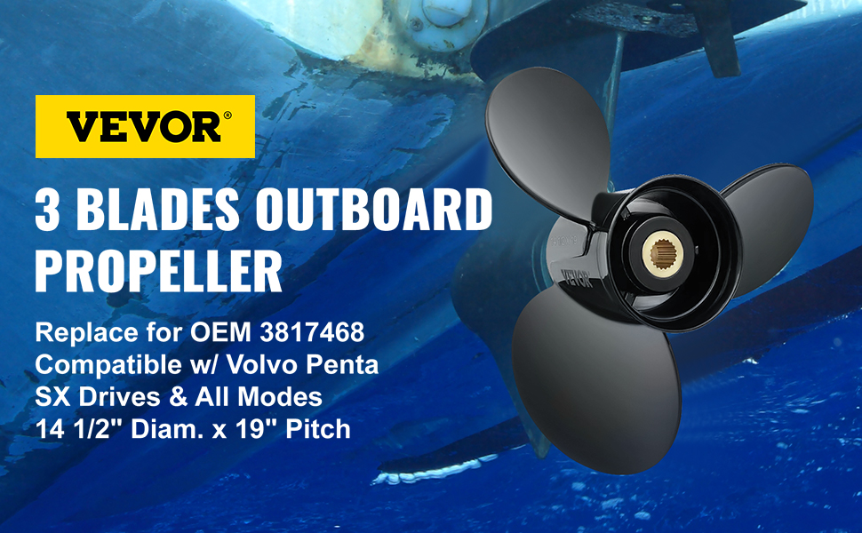 VEVOR piekaramais propellers, 3 lāpstiņas, oem 3817468, saderīgs ar volvo penta sx piedziņām, 14,5 "x19" solis