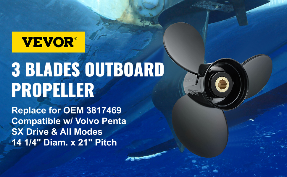 VEVOR outboard propeller: 3 blades, oem 3817469 replacement, compatible with volvo penta sx drive.