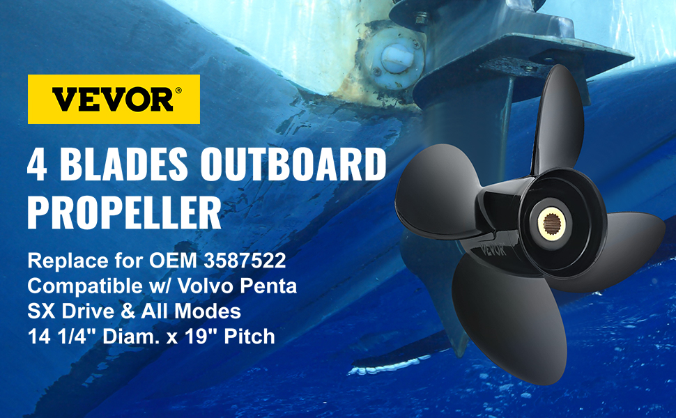 VEVOR outboard propeller, 4 blades, compatible with volvo penta sx drive, 14.25" diameter, 19" pitch