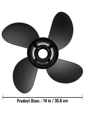 VEVOR outboard propeller with 14-inch diameter and four black blades, suitable for marine engines.