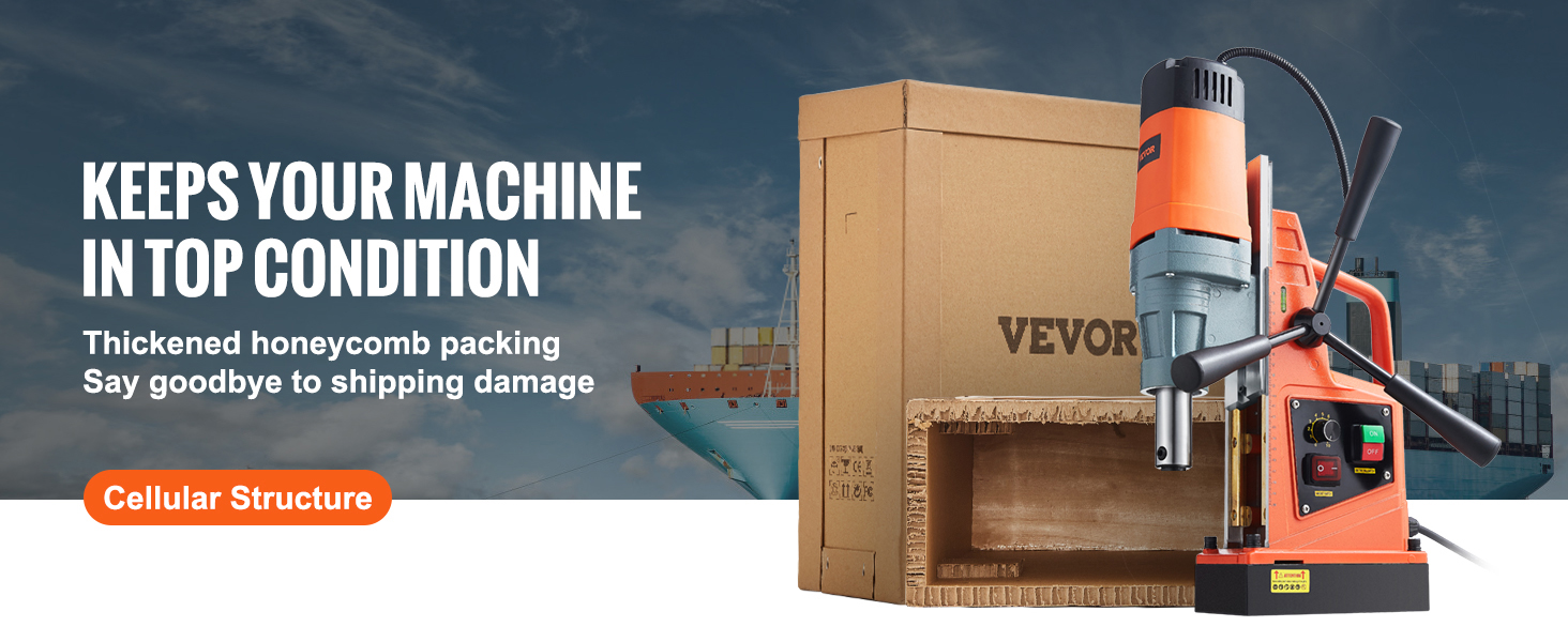 VEVOR magnetinis grąžtas su sutirštės medaus pakavimo aukščiausios apsaugos gabenimo metu.