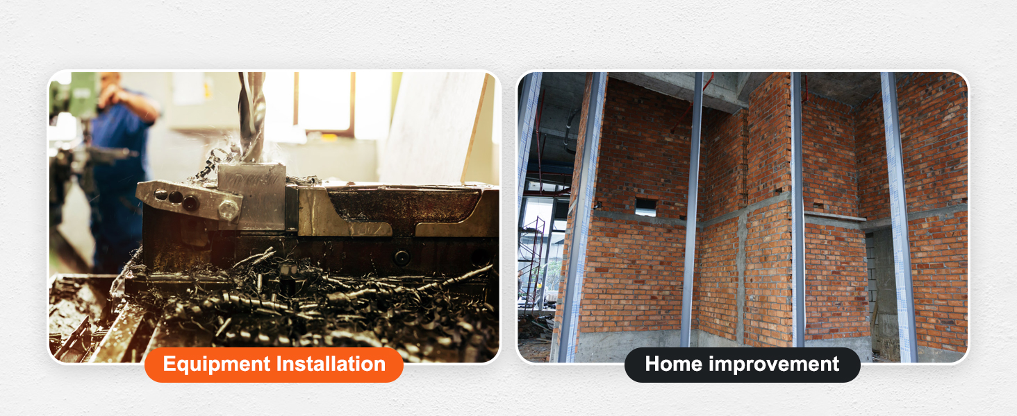 įrangos montavimas naudojant VEVOR magnetinio gręžimo metalo paviršiaus ir statybos aikštelės su plytų sienos.