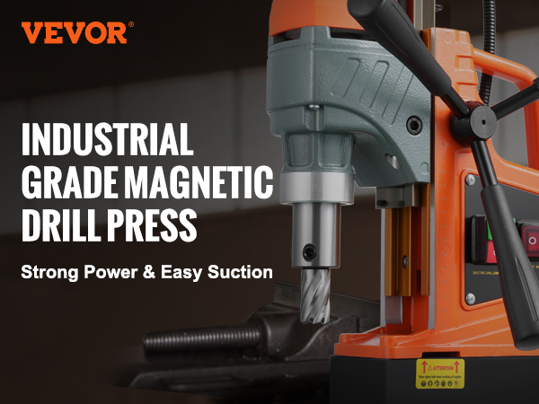 VEVOR magnetic drill press with 1450w power, 12500n adhesion, and 11 accessories. industrial grade.