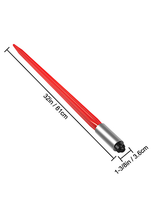 red VEVOR hay spear, 32in long, 1.3/8in diameter, with metal base.