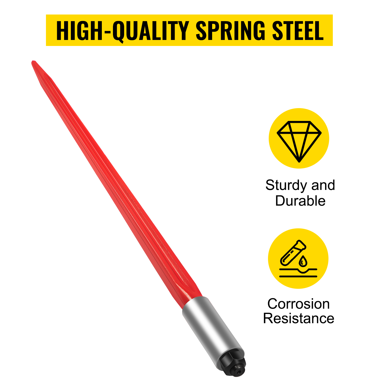VEVOR hay spear made from high-quality spring steel, showcasing durability and corrosion resistance.