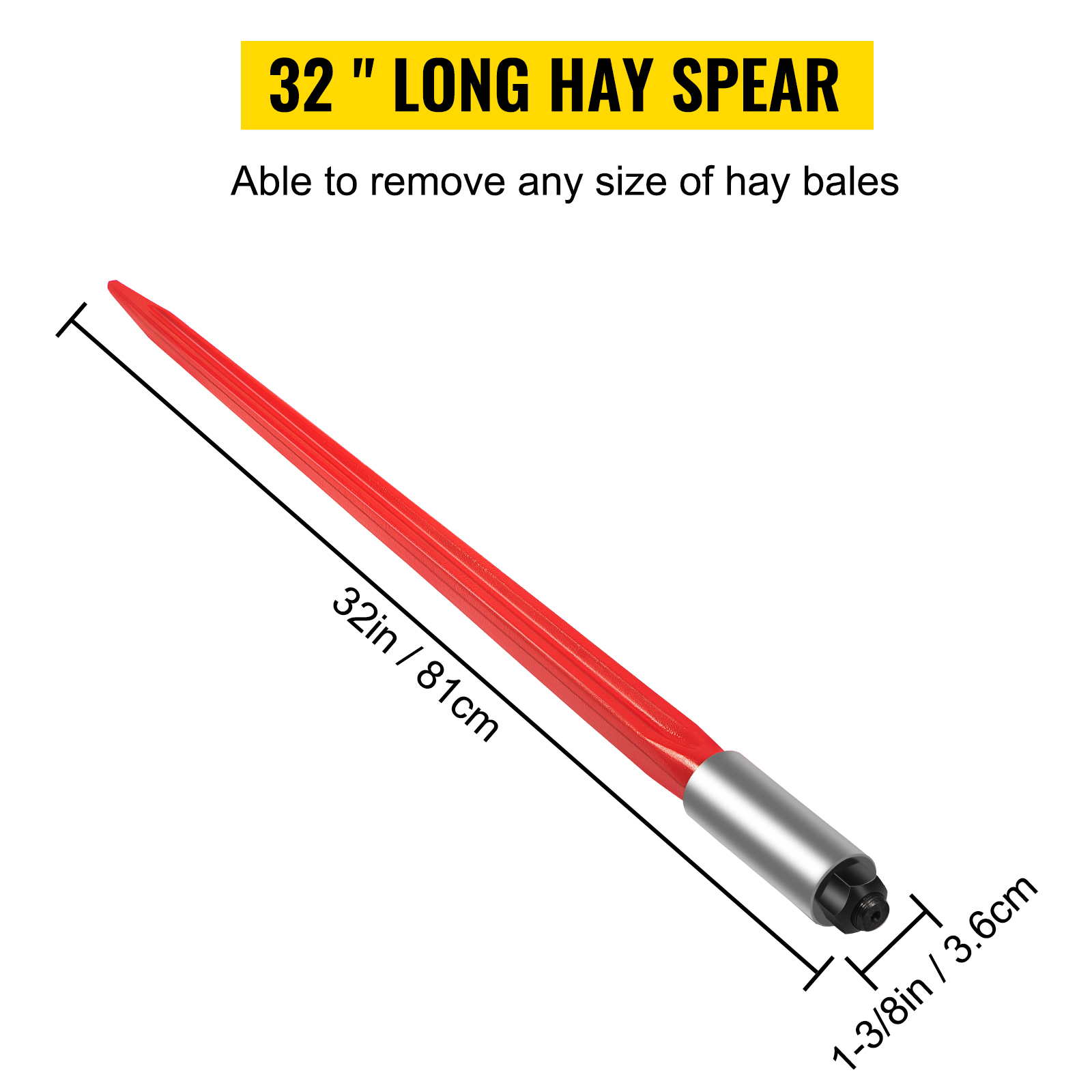32" VEVOR hay spear, capable of removing any size of hay bales.