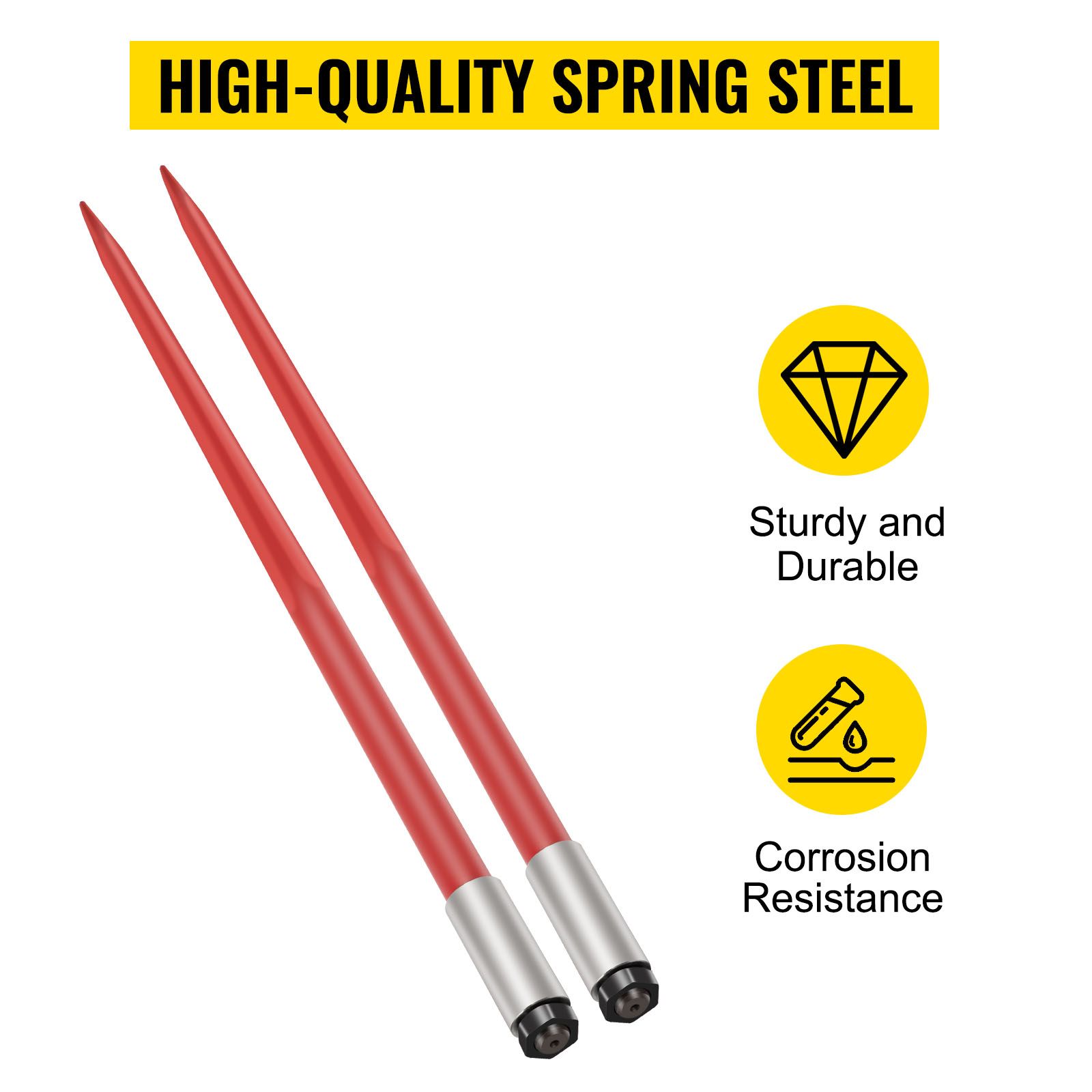 VEVOR hay spear features high-quality spring steel, sturdy, durable, corrosion-resistant.