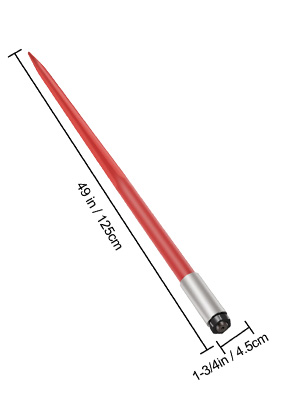 red VEVOR hay spear, 49 inches long, 1.75-inch diameter, precise measurements.