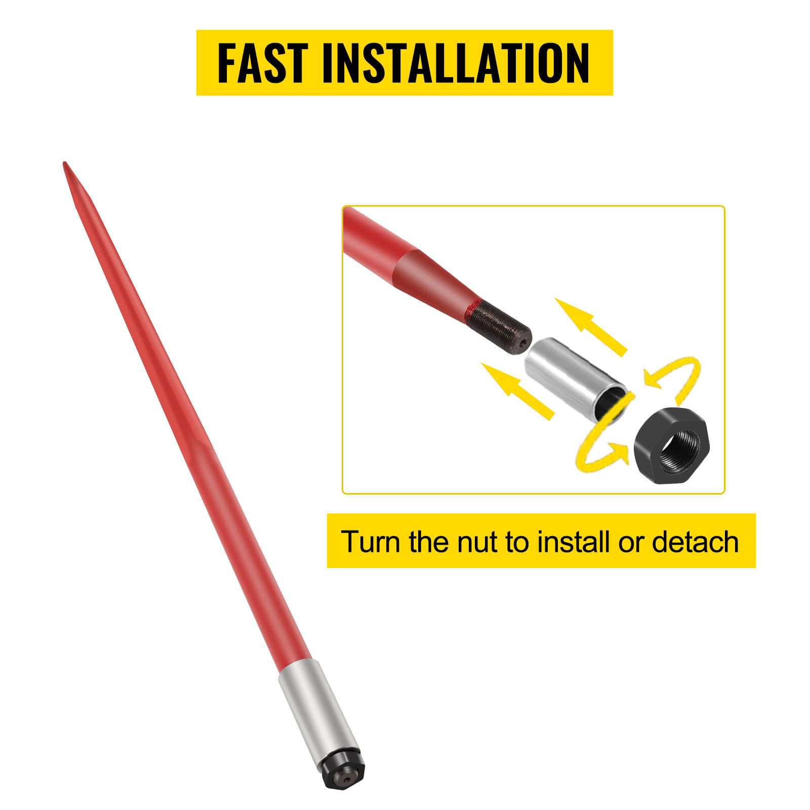 fast installation of VEVOR hay spear with easy nut attachment and detachment.