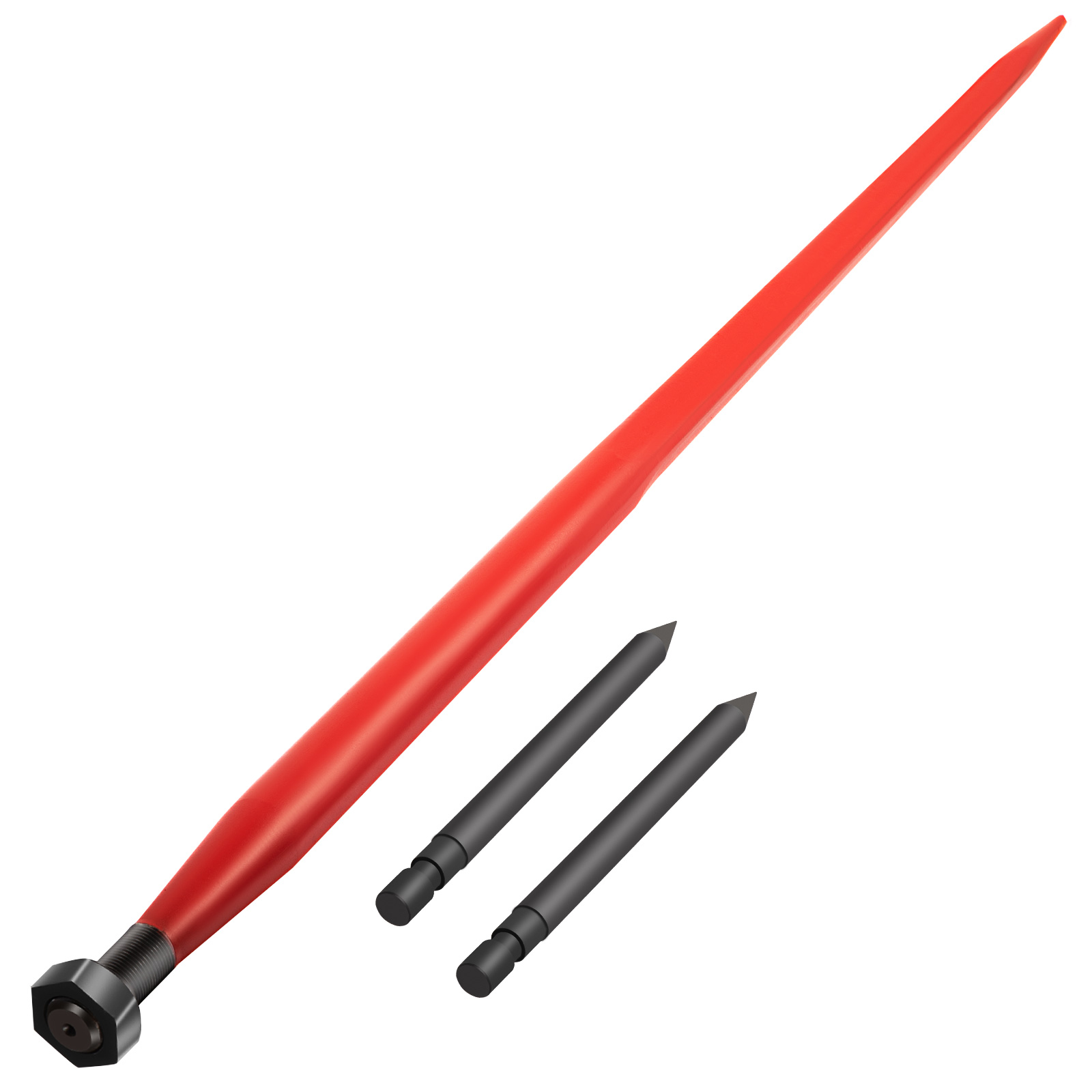 red VEVOR hay spear with two black stabilizers on a white background.