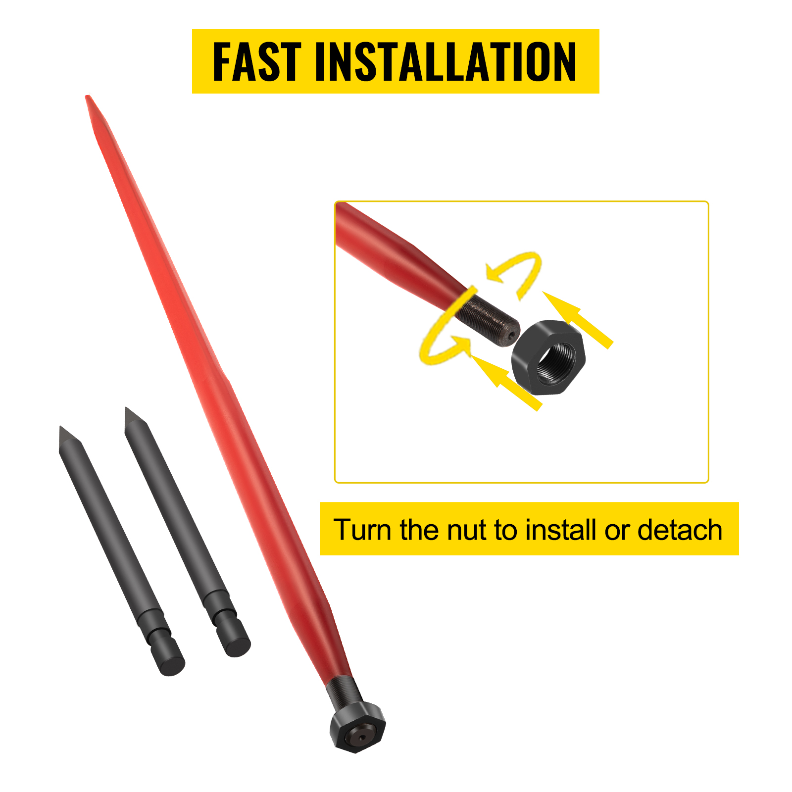 VEVOR hay spear with fast installation and easy turn-nut mechanic