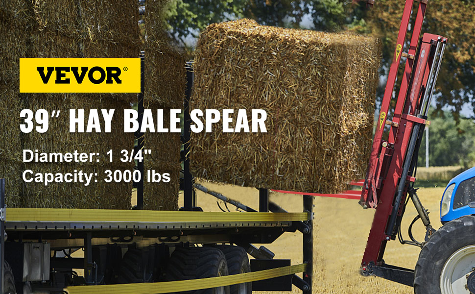 VEVOR hay spear lifting hay bale, 39" length, 1 3/4" diameter, 3000 lbs capacity
