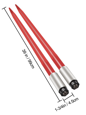 VEVOR hay spear with 39-inch red spears and 1-3/4 inch diameter shaft.