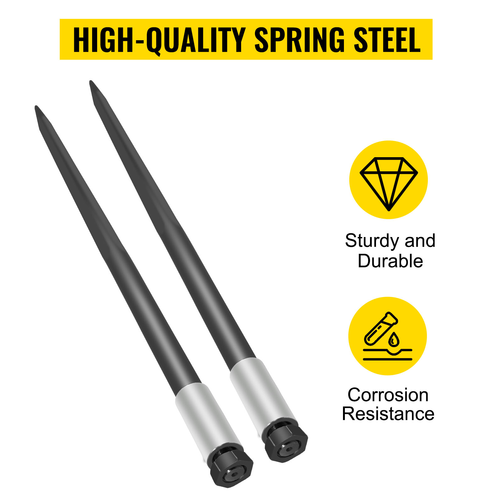 VEVOR hay bale spear made of high-quality spring steel, durable and corrosion-resistant.