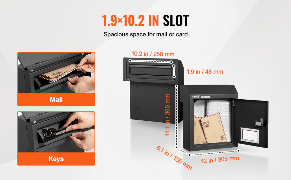 VEVOR door key drop box with 1.9x10.2 inch slot for mail and keys.