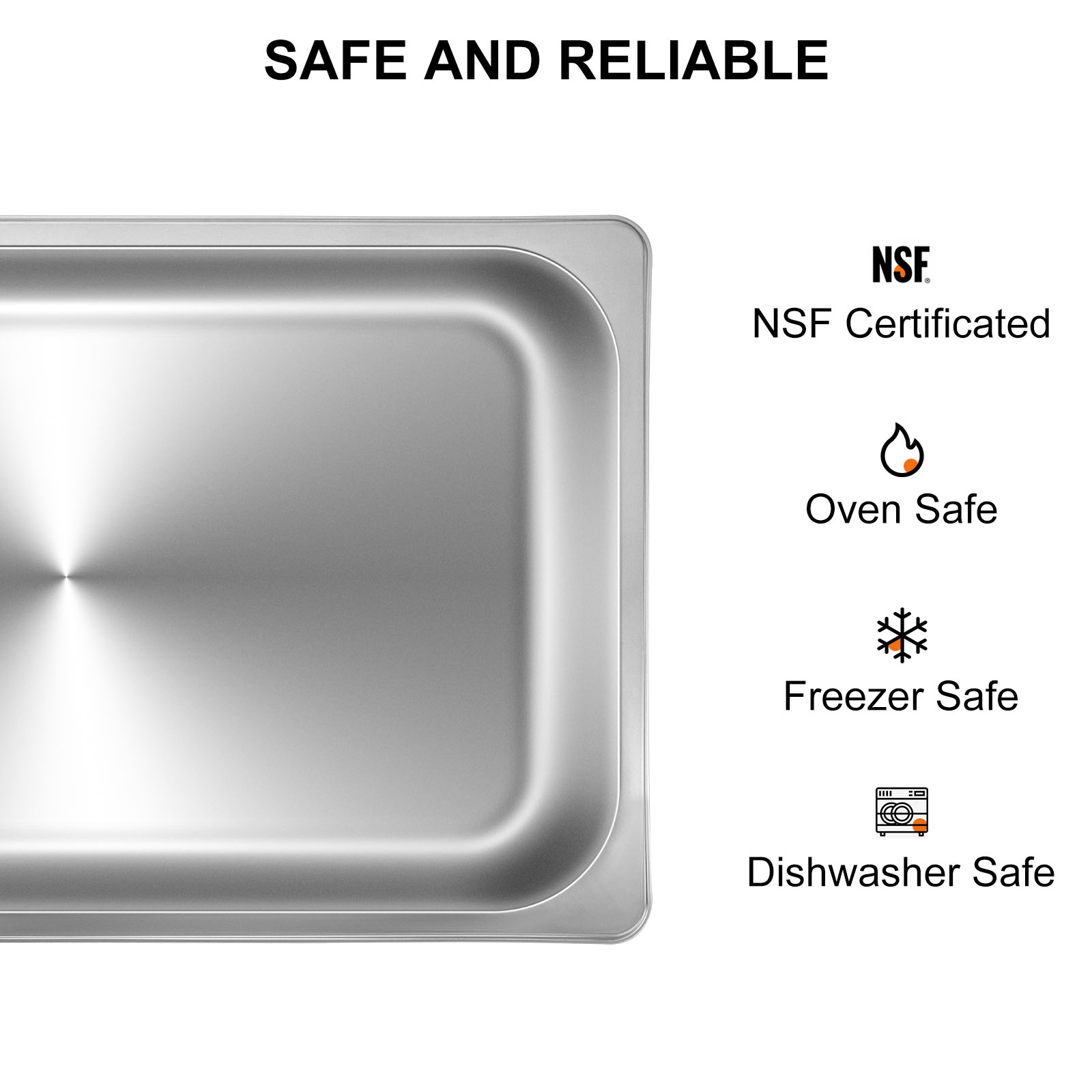 VEVOR steam table pans: nsf certified, oven, freezer, dishwasher safe. safe and reliable.