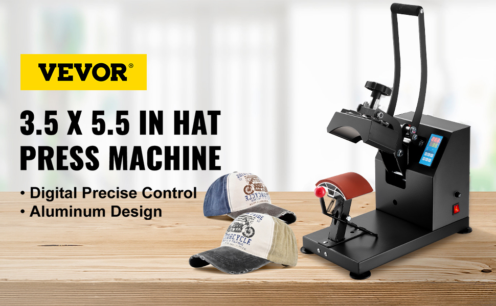 VEVOR heat press for hats with digital precise control and aluminum design, 3.5 x 5.5 inches.
