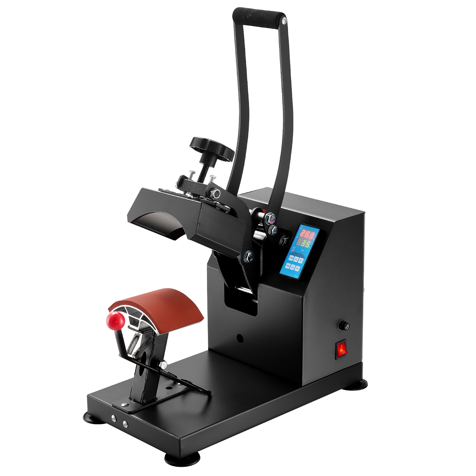 VEVOR heat press for hats with digital display and sturdy black frame.