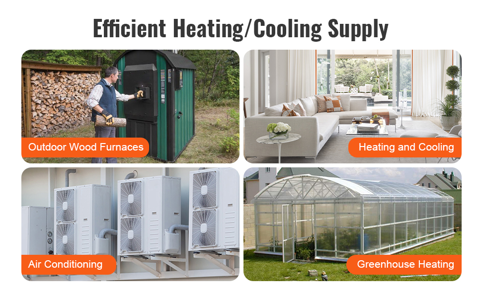 efficient heating/cooling: VEVOR heat exchanger for outdoor wood furnaces, heating, air conditioning, greenhouse.