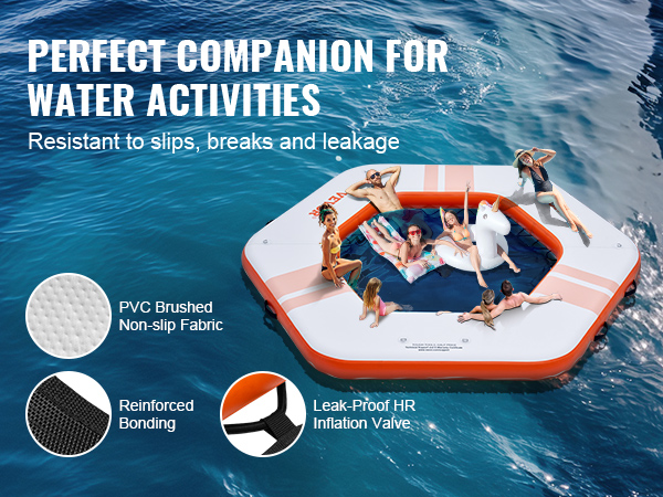 VEVOR inflatable floating dock for water activities, featuring pvc non-slip fabric, reinforced bonding, and leak-proof valve.