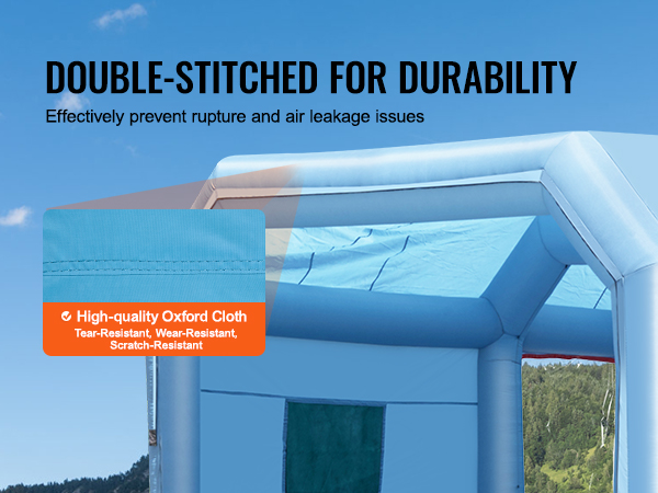 VEVOR inflatable paint booth made of high-quality oxford cloth with double-stitched durability.