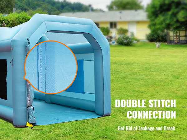 VEVOR inflatable paint booth with double stitch connection for enhanced durability and prevention of leaks.