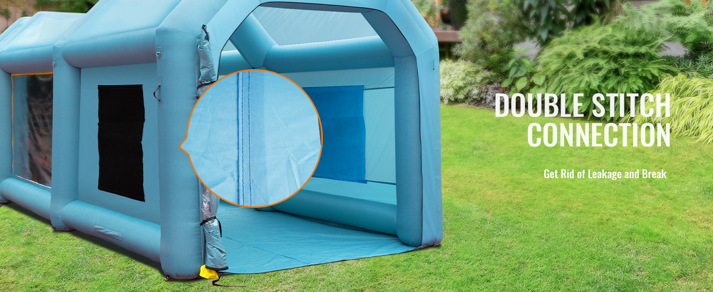 VEVOR inflatable paint booth with double stitch connection for enhanced durability and prevention of leaks.