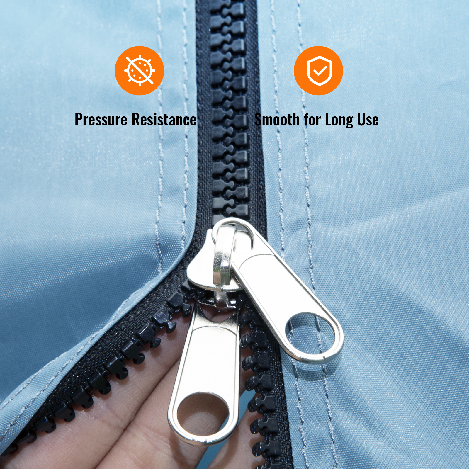 close-up of VEVOR inflatable paint booth zipper, highlighting pressure resistance and smooth operation.