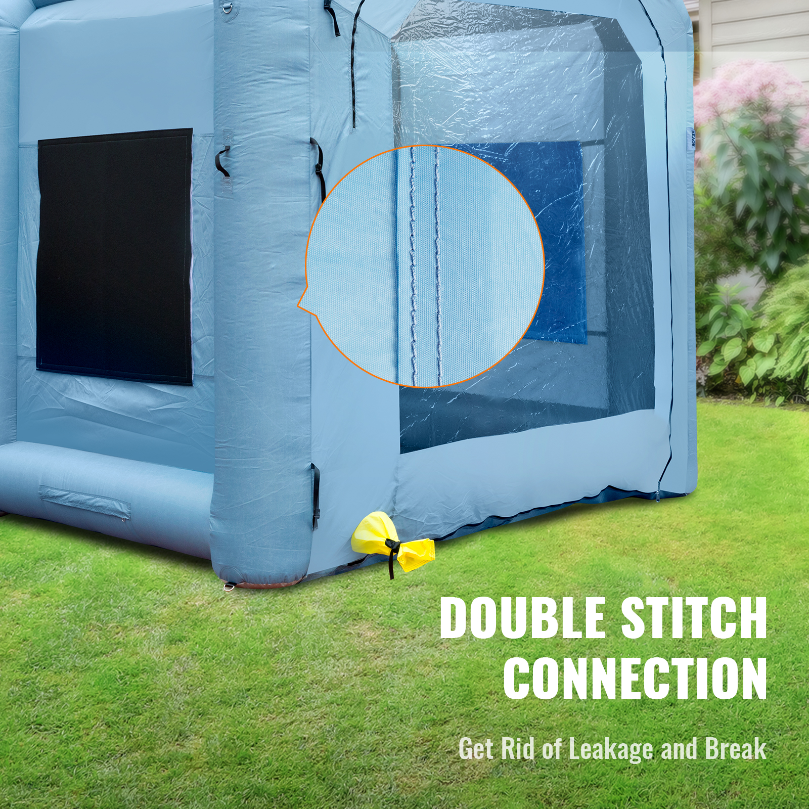 VEVOR inflatable paint booth with double stitch connection to prevent leakage and breakages.