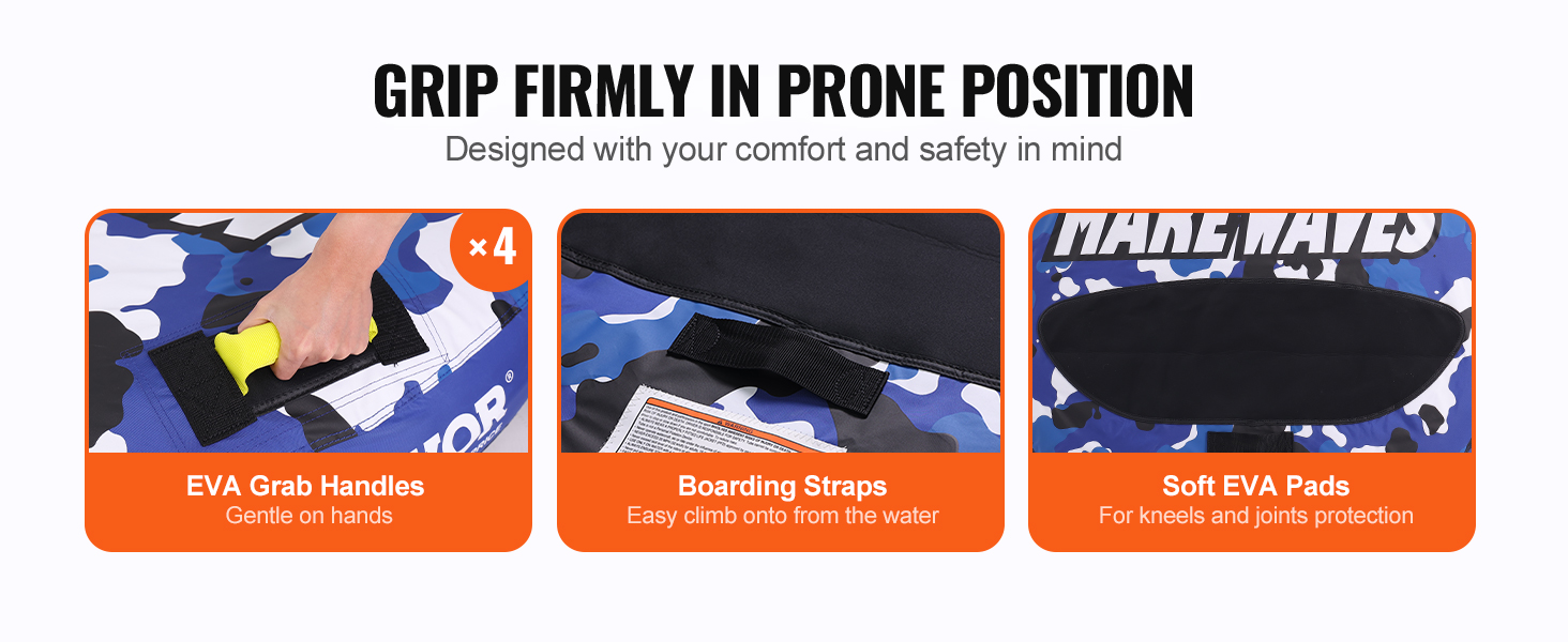 VEVOR towable tube with eva grab handles, boarding straps, and soft eva pads for comfort and safety.