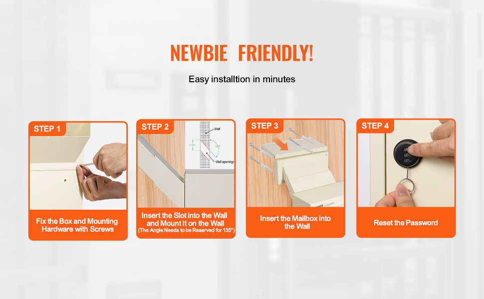 easy installation guide for VEVOR through the wall drop box: fix, insert, mount, and reset password in minutes.
