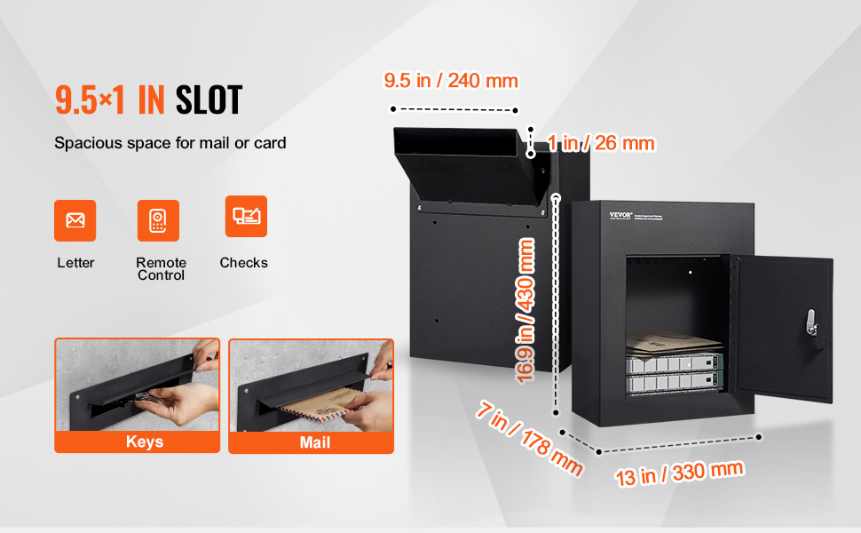 VEVOR through the wall drop box, 9.5x1 slot for keys, mail, remote control, and checks.