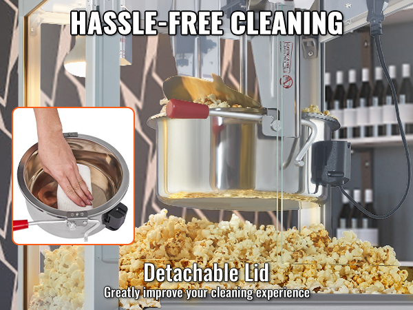 VEVOR popcorn popper machine with detachable lid for easy cleaning and hassle-free operation.