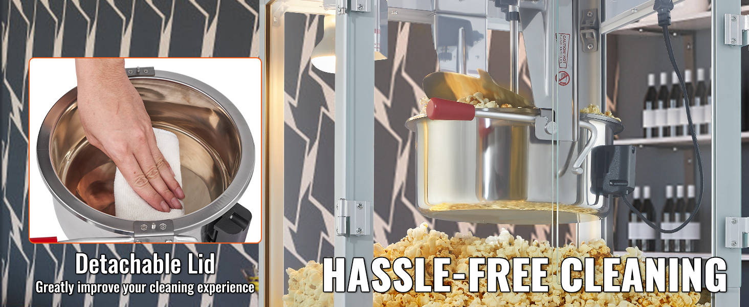 VEVOR popcorn popper machine with detachable lid for easy cleaning and hassle-free operation.