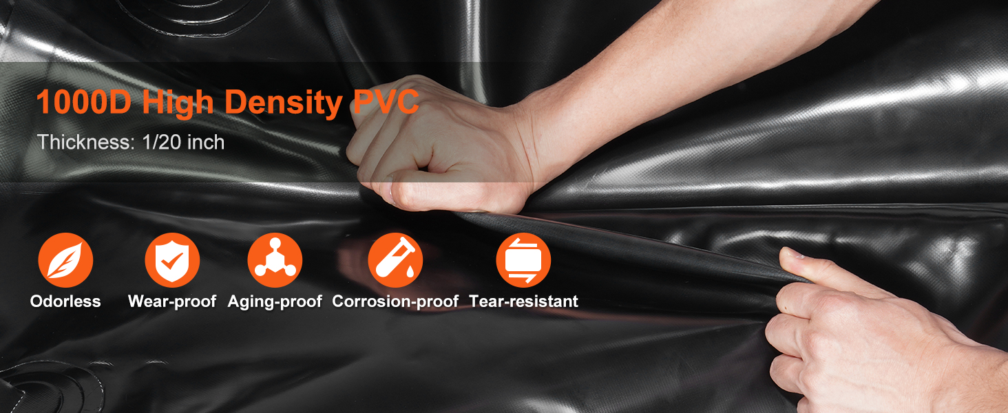 hands demonstrating the durability of VEVOR water tank bladder made from high-density pvc