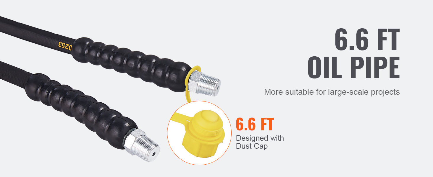 масляный патрубок длиной 6,6 фута для воздушного гидравлического насоса VEVOR, разработанный с пылезащитным колпачком для крупномасштабных проектов.