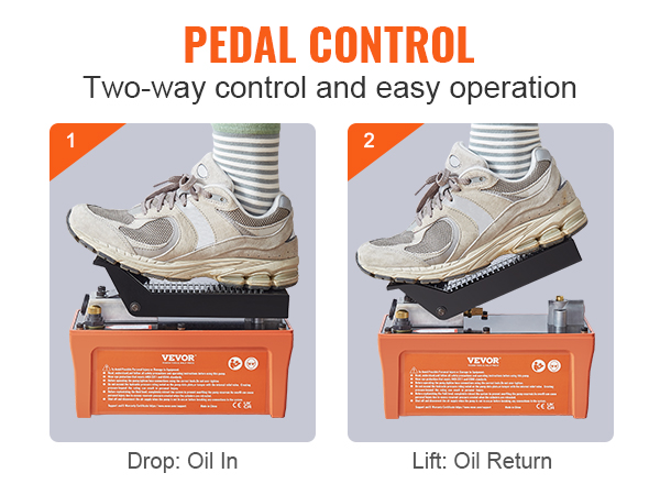 педальное управление воздушным гидравлическим насосом VEVOR с двусторонним режимом работы: подача масла и его возврат.