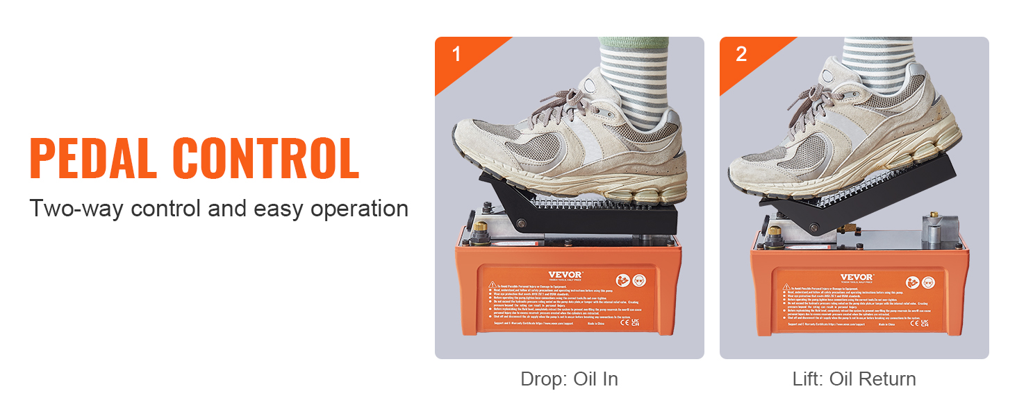 педальное управление воздушным гидравлическим насосом VEVOR с двусторонним режимом работы: подача масла и его возврат.