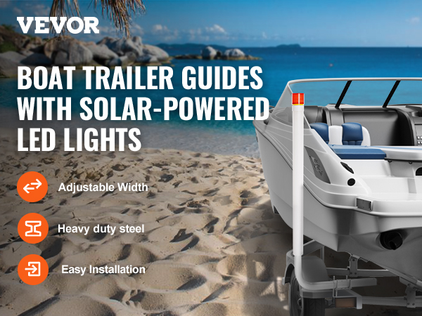 VEVOR marine trailer guide set with solar-powered led lights, featuring adjustable width and heavy-duty steel.