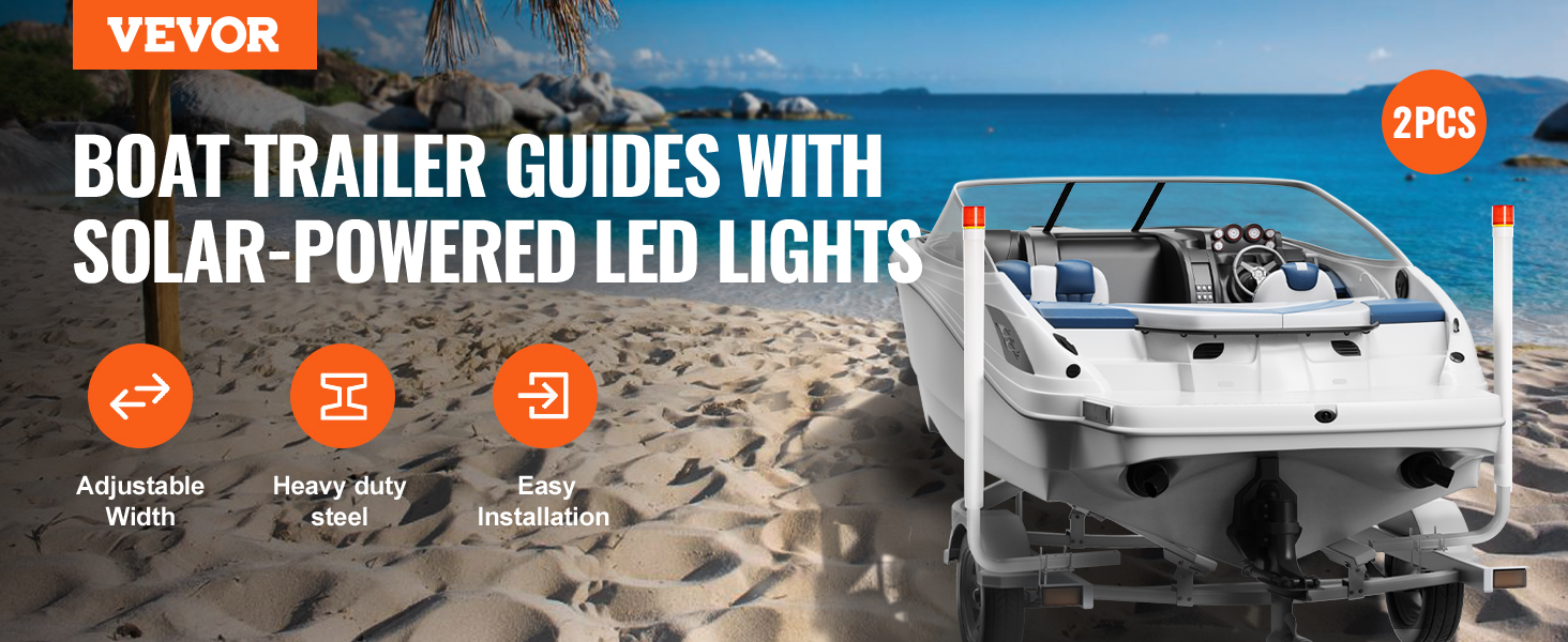 VEVOR marine trailer guide set with solar-powered led lights, featuring adjustable width and heavy-duty steel.