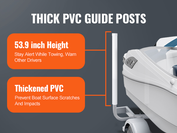 VEVOR marine trailer guide with thick pvc posts and 53.9-inch height for boat scratch prevention and towing safety.